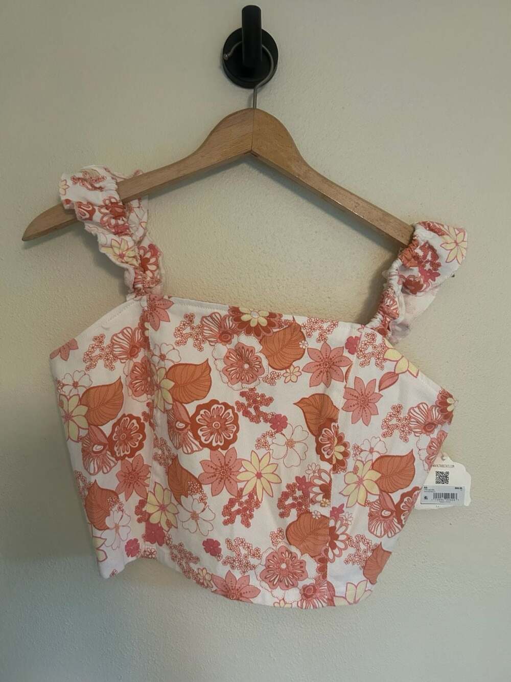 Altar'd State White Multi Floral Crop Top with Ruffle Straps